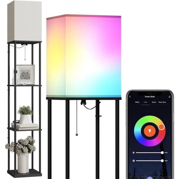 SUNMORY Floor Lamp with Shelves, Smart APP Control Standing Lamp with RGB Bulb